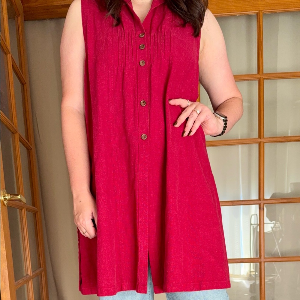 90’s Vintage Sleeveless Red Button-Down Top Size M